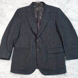 Vintage Towncraft Mens Suit Jacket Blue‎ 42R Wool Blend Herringbone Pockets